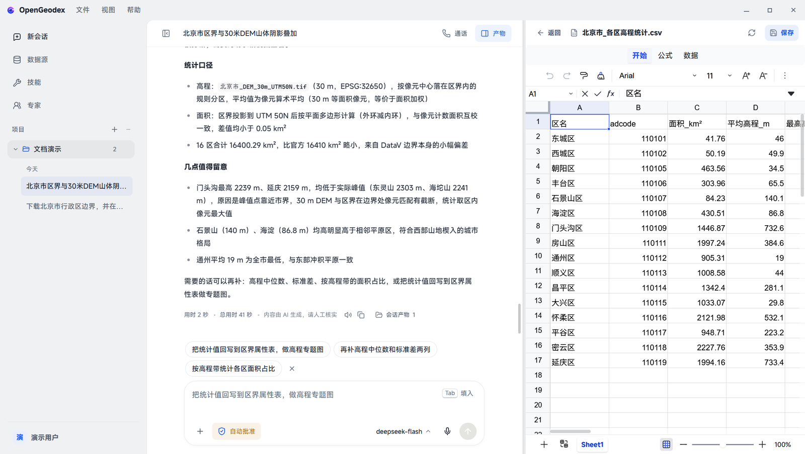 表格面板里打开的一张属性表